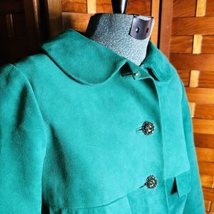 Suede Womens S/M Vintage Coat Felt Green Statement Jacket Spain